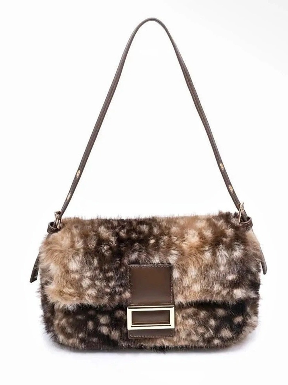 Urban Expressions Fiona Faux Fur Buckle Shoulder Bag Brown & Cream